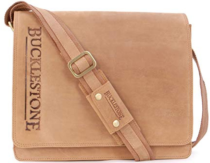 Bucklestone - Herren Leder Schultertasche - Umhängetasche Mittelgroß Passend für einen 15 Zoll Laptop und Notizbuch A4 - Lancaster - Hunter Hellbraun