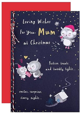 Hallmark Weihnachtskarte für Mama – niedliches illustriertes Eulen-Design