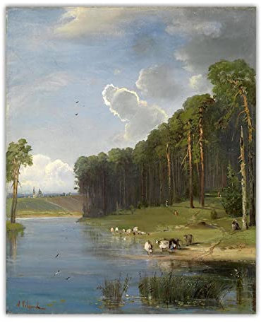 Leinwand Kunst Gemälde Alexey Savrasov Pastoral Scene auf Leinwanddruck. Wanddekoration auf Leinwand-Bild Ölgemälde auf Leinwand 50x60cm Ohne Rahmen