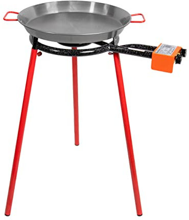 Machika Mediterraneo - Juego de quemador y soporte de paellera | Sartén de acero al carbono de 43,2 cm y 42 cm con soporte para paellera (83,8 cm) | Perfecto para eventos gastronómicos, catering,