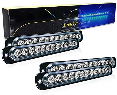 SKYWORLD Luci stroboscopiche a LED, 4pz Ultra sottile Blu 12 LED 12V 24V Lampeggiante Luci stroboscopiche di emergenza Strobo Barra Luminosa per Moto Auto Camion Truck Trailer