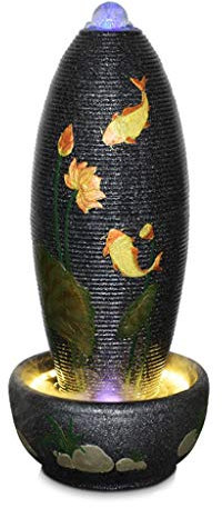 Fontaine Interieur Grande décoration Fontaine avec Golden Fish Lotus Motif de sol en forme d'oeuf cascade Fontaine for le jardin, Patio, Terrasse, Art Porche-cour Décor d'extérieur Fontaine d'eau, Gri