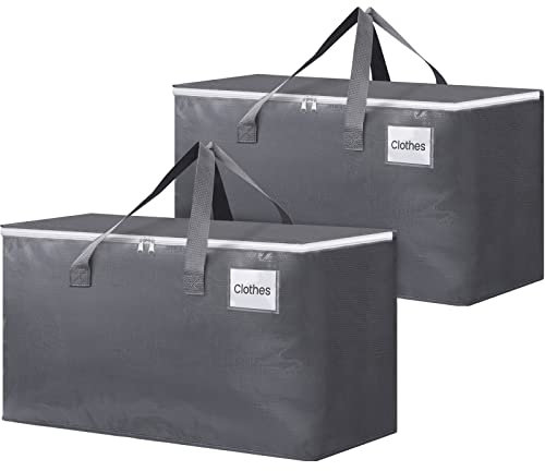 BlissTotes Lot de 2 grandes boîtes de déménagement avec fermetures éclair et poignées, fournitures de déménagement avec couvercles, sacs de rangement robustes pour économiser de l'espace, pliable à
