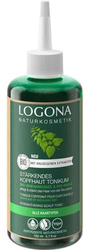 LOGONA Naturkosmetik Tonico per cuoio capelluto, ortica biologica e betulla – Tonico nutriente per capelli e cuoio capelluto – Liquido per capelli di betulla con probiotici naturali – Vegano – Per