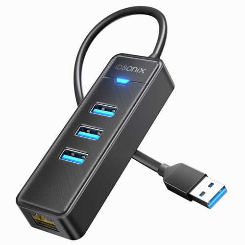 Adaptateur Hub USB 3.0 Ethernet - iDsonix Hub USB 3.0 4 Ports avec RJ45 Ethernet USB 3.0 5Gbos pour Macbook iPad Air/Por, Windows, Mac OS, Surface Pro, Linux, etc.
