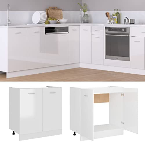 homiuse Spülenunterschrank Hochglanz-Weiß 80x46x81,5 cm KüChenschrank KüChenunterschrank SpüLe Mit Unterschrank KüChenschräNke Unterschrank Kitchen Cabinet KüChenschrank Weiß Zwei Türen$Ein Regal