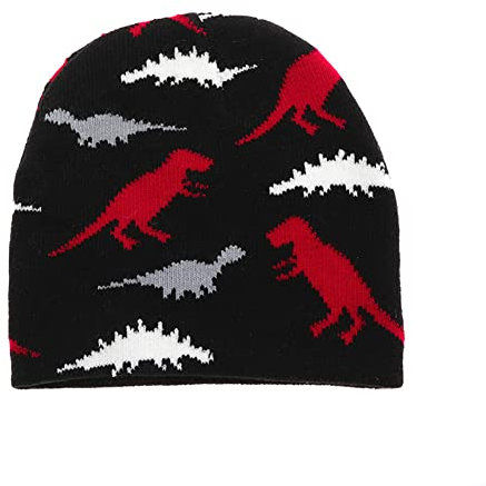 CUTIECLUB Kindermütze, Wintermütze, Strickmütze, weich, warm, Weihnachtsdruck, Kappe für Kinder, Jungen, Mädchen, Dinosaurier Rot, Einheitsgröße
