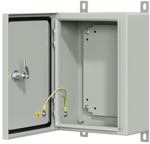 KWONONG Metal Enclosure, IP65 Waterproof Electrical Box for Indoor and Outdoor Projects, Includes Mounting Plate and Wall Bracket 350×250×150mm (14×10×6)