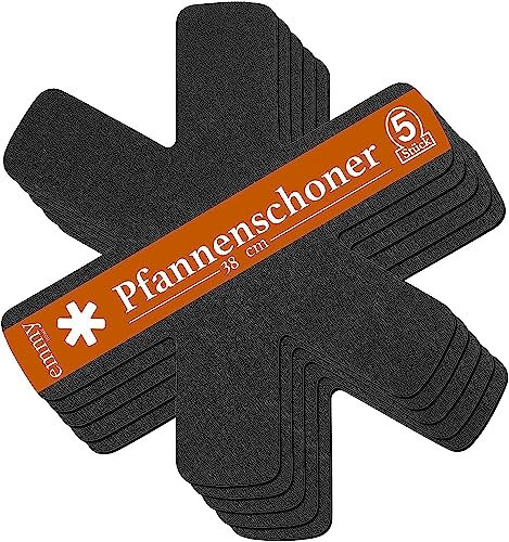 Emmy Home Proteggi Padelle in Feltro - Set da 5 Pezzi, Ø 38cm, Spessore Extra - Proteggi Pentole, Separatori, Salva Padelle, Protezione Anti-Graffio per Cucina
