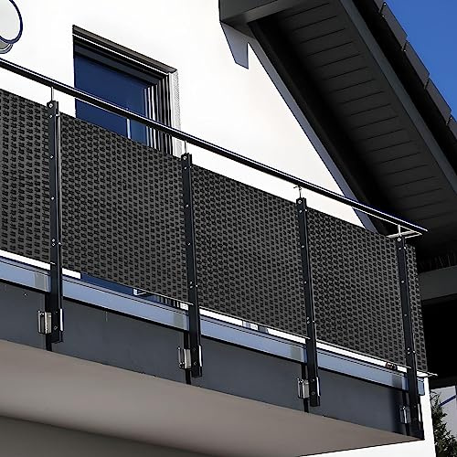 NYVI Polyrattan Balkon Sichtschutz Privafence 100x500 cm Anthrazit - Balkonbespannung mit Metallösen - UV-fest, Witterungsbeständig, 100% Blickdicht - Balkonumspannung Balkonumrandung 1x5 m