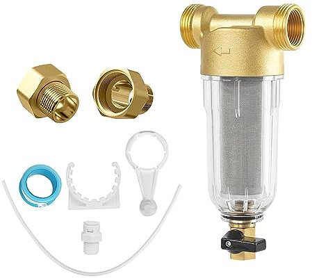 Wiederverwendbare Ausspülbarer Feinfilter,Sediment Wasserfilter Wasserhahn Wasserfilter Wasser Vorfilter Sedimentfilter,Vorfilter Sedimentfilter für Brunnenwasserschlauch (1“&G1/2”MNPT+G1/2”FNPT)