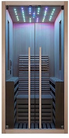 Cabine infrarouge sauna infrarouge Carbon 1, pour 1 personne, avec éclairage LED starlight, lecteur MP3 avec Bluetooth, 8 plaques chauffantes en carbone, siège relax