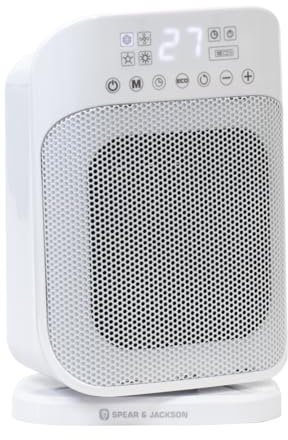 Spear & Jackson 38885 Digital PTC Fan Heater with LED Display/Cooling and Eco Mode/Oscillating and Timer Function / 29 x 19 x 14cm / 1500W