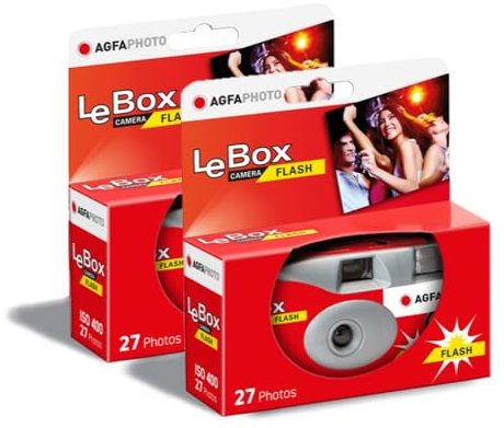 AGFA PHOTO PACK 2 x 601020 - Appareil Photo Jetable LeBox Flash, 27 photos, Objectif Optique 31 mm - Gris et Rouge