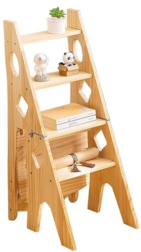 4 Stufen Hocker, Faltbare Holzleitern, Fußhocker, klappbare Treppen, Stuhl, Trittleiter, tragbare umwandelbare Leitern, Hocker für Küche, Badezimmer, Büro, Zuhause, Leiterstuhlgestell