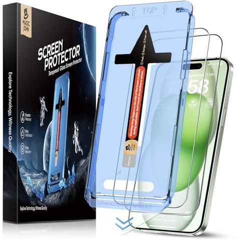 MAGIC JOHN 2 Stück für iPhone 15 Plus/16 Plus Schutzglas(6,7 Zoll), Auto-Dust-Eliminierung, 9H Härte Folie, Ultra-Klar Displayschutzfolie, Bläschenfrei, Einfache Installation