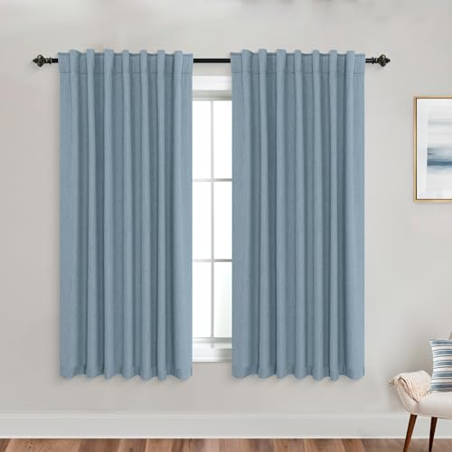 KOUFALL Kurze Verdunkelungsvorhänge, 137 cm lang für Fenster, wärmeisolierte Leinen-Verdunkelungsvorhänge für Schlafzimmer, Jungenzimmer