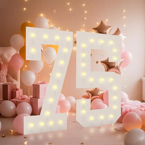 Chiffres lumineux géants blancs de 1,2 m pour chapiteau – Numéro de chapiteau géant – Décoration de fête ou de mariage – Cadre prédécoupé – Pour décoration de fête et de mariage – Cadre numéro 75
