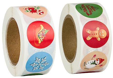 STOBOK Versiegelungsaufkleber Zum Verpacken 2 Rollen Leicht Abziehbare Dekorative Weihnachtsaufkleber 500 Stück/rolle
