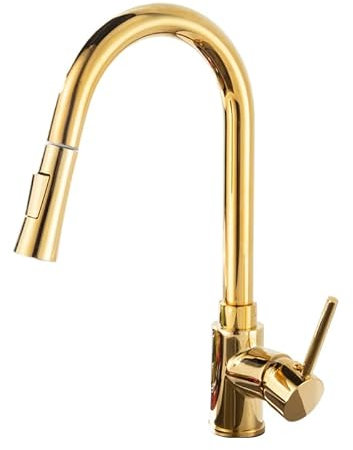 FQYEP Wasserhahn Küche Ausziehbar Gold Spültischarmatur mit Brause zwei Wasserstrahlarten Niederdruck Armatur Küche 360° Schwenkbar Einhandmischer Küche Goldenes