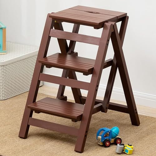 Multifunktionaler Klapptrittleiter aus Massivholz für Erwachsene, Indoor-Kletterhocker, Thekenstuhl mit 2/3/4 Stufen, Haushalt, ein Rahmen, Leiterhocker