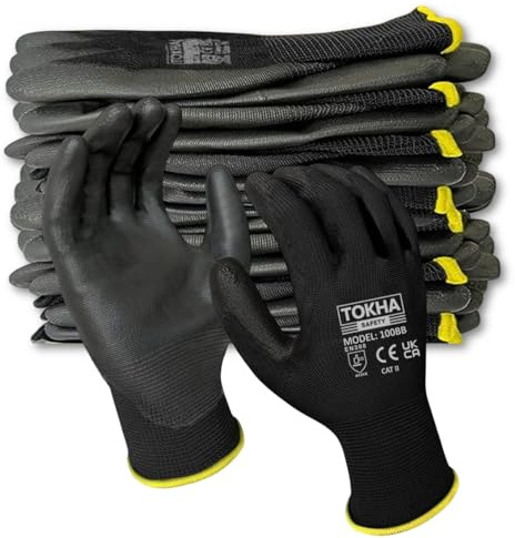 24 Pairs Palm Coated Safety Work Gloves - Firm Grip Gardening Gloves Non-Slip PU Coated Builders Gloves Lightweight Breathable Protective EN388 Mechanic Working Gloves XS (6)