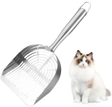 ETUCYNG Kattströskopa, kattskräp, kattlåda Scooper rostfritt stål - husdjurstillbehör, ihålig sand för valp kattunge, handtag