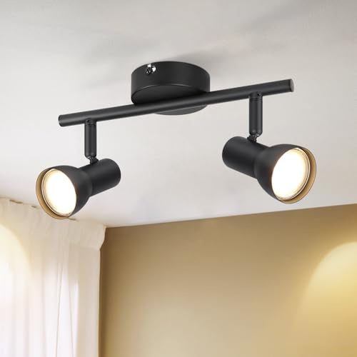 Deboola Deckenstrahler 2 Flammig Deckenlampe Flur - Deckenleuchte Schwarz | Modern Design Innen Strahler GU10 Deckenspots Metall 350 Schwenkbar Spots für Schlafzimmer Wohnzimmer Küche Ohne Leuchtmittel