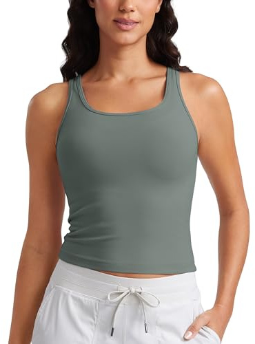 CRZ YOGA Butterluxe Doppellagiges Tank Top | Yoga, Extrem Weich, Tight Fit, Crop, Rundhalsausschnitt, U-Rücken, Ärmelloses Shirt für Damen