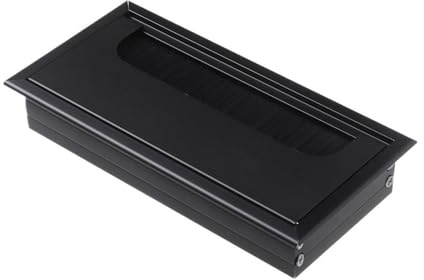 Pasacables rectangular de aleación de aluminio para escritorio de PC, puerta de salida con cepillo negro (negro, 80 x 160 mm)