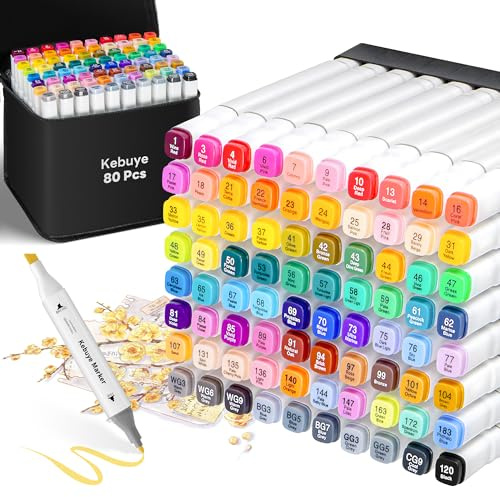 Alcohol Based Art Markers Pens: 80 Colors Marker Set Dual Tip Permanent Pen | Colouring Pens for Drawing Coloring Graffiti - Double Ended Fine & Broad for Anime Manga Adults Kids with Carrying Case Base