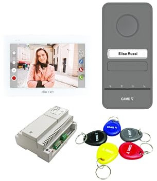 CAME Kit videocitofonico monofamiliare include videocitofono vivavoce XTS da parete bianco WIFI display touch screen 7 per sistema X1, targa esterna LHS V/01 PLUS, alimentatore e 5 tag di prossimità