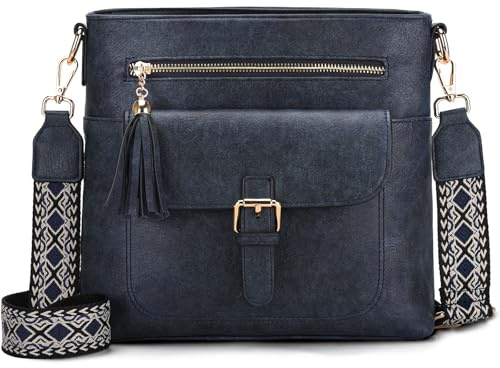 Kasgo Umhängetasche für Damen, Vintage PU Leder Handtasche Mittelgroße Schultertasche Crossbody Bag mit Verstellbarem Breitem Schultergurt