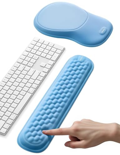 meatanty Tastatur- und Maus-Handgelenkauflagen-Set, Hellblau | Memory-Schaum, seidig weicher Bezug und rutschfeste Basis für Arbeit, Studium und Gaming.