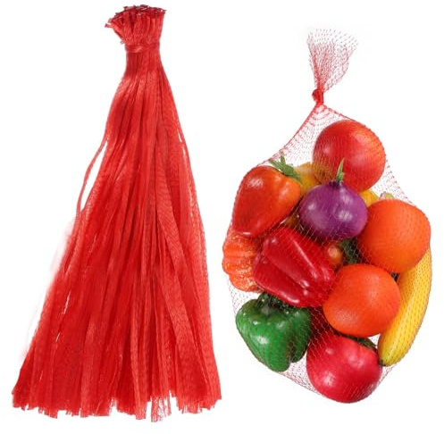 sourcing map 100PCS Reusable Mesh Produce Bags, 17.7 Inches Egg Hatching Bags Washable Breathable Fruit Net Stretchable Mesh Netting Storage for Seafood Vegetable Onion Grocery Shopping, Red