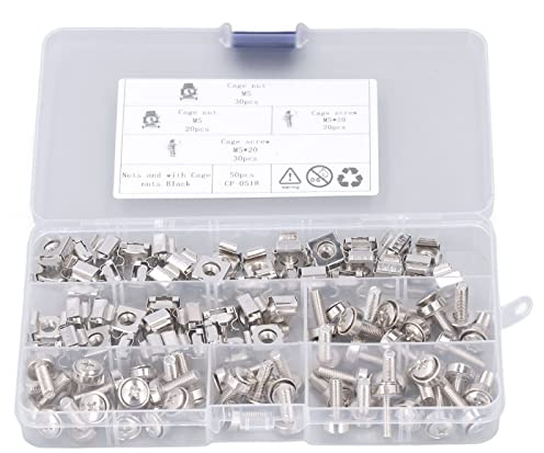 Ausla Kit de Vis d'écrou de Cage 50 SETS M5 Boulons d'écrou de Montage à Raquette Régse avec Boîte de Rangement pour Armoire de Serveur Marine Yacht RV