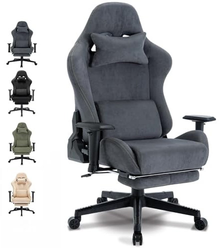 Asukale Gaming Stuhl, Atmungsaktiver Bürostuhl Ergonomisch aus Hochwertigem Stoff, So Weich Wie Pelz, PC-Stuhl, Verstellbarer und Drehbarer Schreibtischstuhl mit Fußstütze, Grau