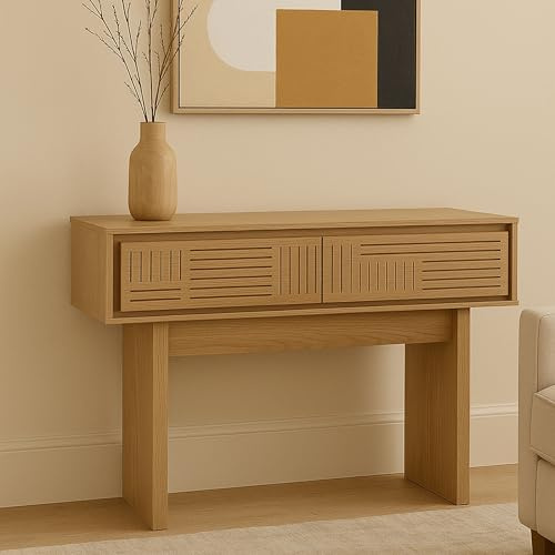 Mendler Konsolentisch HWC-O31 Schublade Melamin 86x110x41cm - Ulme Natur | Telefontisch, Beistelltisch, Ablagetisch