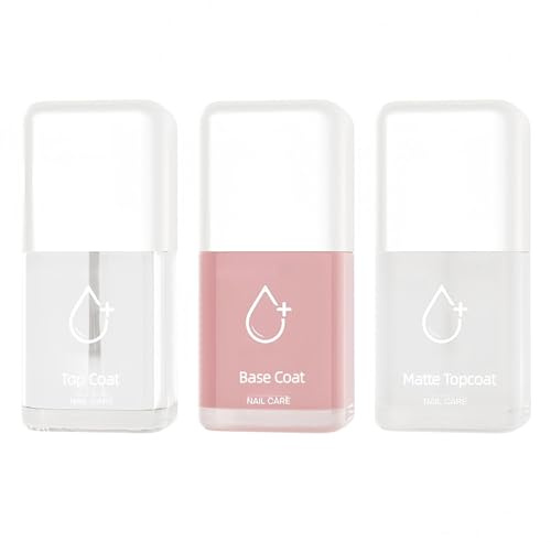 Virellay 3Pcs Nagellack Set, Base Coat Nagellack, Matte Topcoat, Hochglanz Top Coat Schnelltrocknend ohne UV-Lampe, Klarlack nagellack für Nageldesign Frauen Home DIY