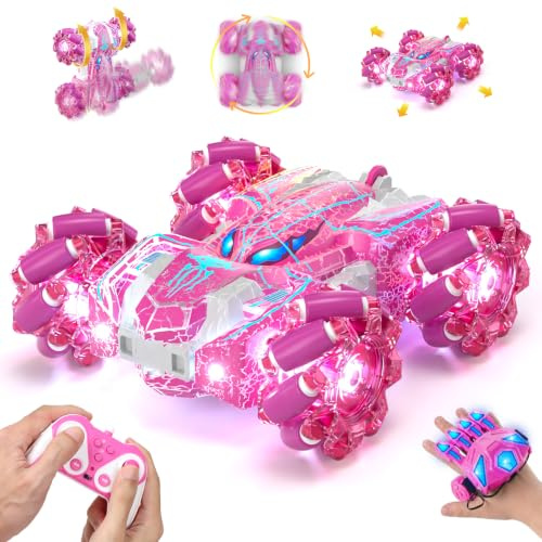 Spider Spielzeug, Ferngesteuertes Auto, Geschenk für Mädchen 4-12 Jahre | Remote Car mit Gestenerkennung, Driftreifen, Doppelseitiges RC Car, Ganzkörper LED, Handgesteuert, Wiederaufladbar, Rosa