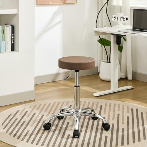 FIRAVOE Höhenverstellbarer Rollhocker aus Kunstleder, ergonomischer rückenloser Büro-Zeichenstuhl 49,5–67,6 cm, Stabiler Laborhocker auf Rollen