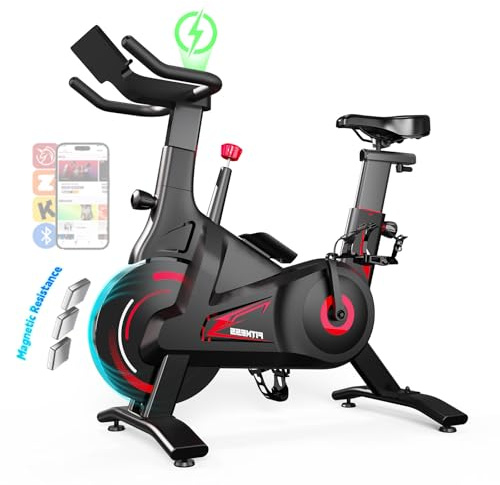 Bluearth Indoor Exercise Bike with Smart App, Adjustable Magnetic Resistance, Quiet Cardio Training Bike, Stable Triangle Frame, 300lbs Capacity for Home Workouts
