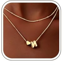 QINJIEJIE 2-Teiliges Halskarten Set Gold Damen - Herz Buchstabe Kette & Feine Layer Kette, 18K Vergoldet Stapelbare Schmuck Set Geschenk für Frauen Freundin