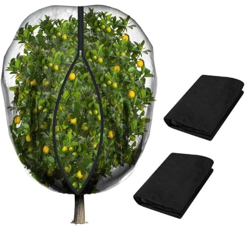 Lawnoval Paquete de 2 bolsas de malla fina para jardín con cremallera y cordón para árboles frutales, verduras y arbustos de bayas, color negro, 1 x 1 m