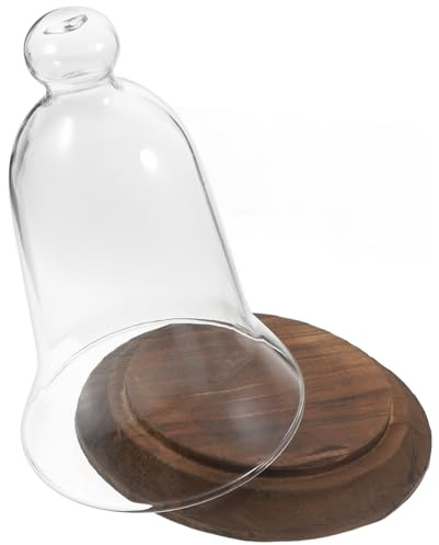 SHINEOFI Cúpula de Exhibición de Vidrio de Borosilicato Transparente con Base de Madera, Campana Protectora Antipolvo 13.5x19.5 Cm para Flores Preservadas, Suculentas y Decoración de Mesa