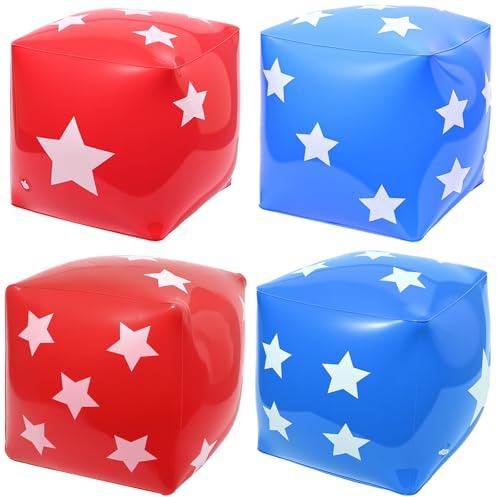 Realspring 4 Pcs Jumbo Inflatable Dice 12 Inch Big Giant Dice Blow up Cube Decorations with Number Dots for Game Pool Beach Party Ludo Board Game Night Party Favors(Patriotic)