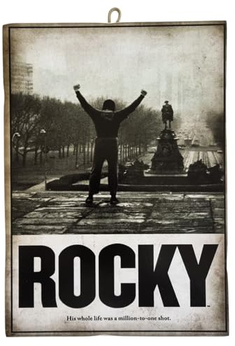 KUSTOM ART Quadro da Parete Sagomato Serie Locandine Film Celebri Rocky Balboa Milion to One Shot Stampa Artistica Vintage su Legno 25x18cm