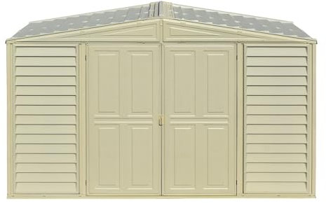 Duramax SidePro 10 x 3 (2.70 m2) Plastic Garden Storage Shed with Metal Foundation Kit, Skylight kit included, Strong Metal Roof Structure, Maintenance-Free Vinyl Shed - Ivory