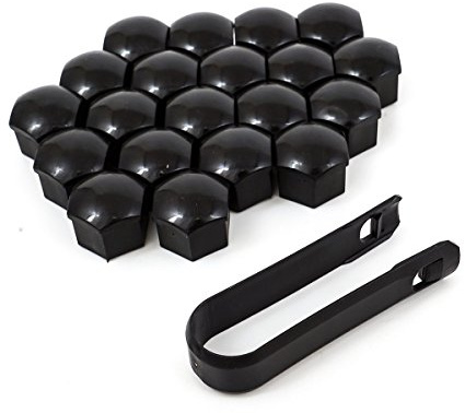 DIYI Radschraubenkappen SET Abdeckungen 20x Kappen-Set mit Abziehzange 17mm Radmuttern Kappen Radschrauben (Schwarz)
