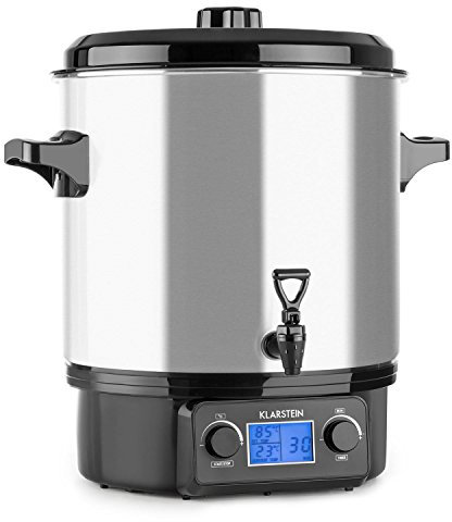 Klarstein Biggie - Olla eléctrica pasteurizadora, Potencia 2000 W, Temperatura regulable 30-100°, Temporizador máx. 120 min, 2 asas, Acero inoxidable, Capacidad 27 L, Pantalla digital, Plateado